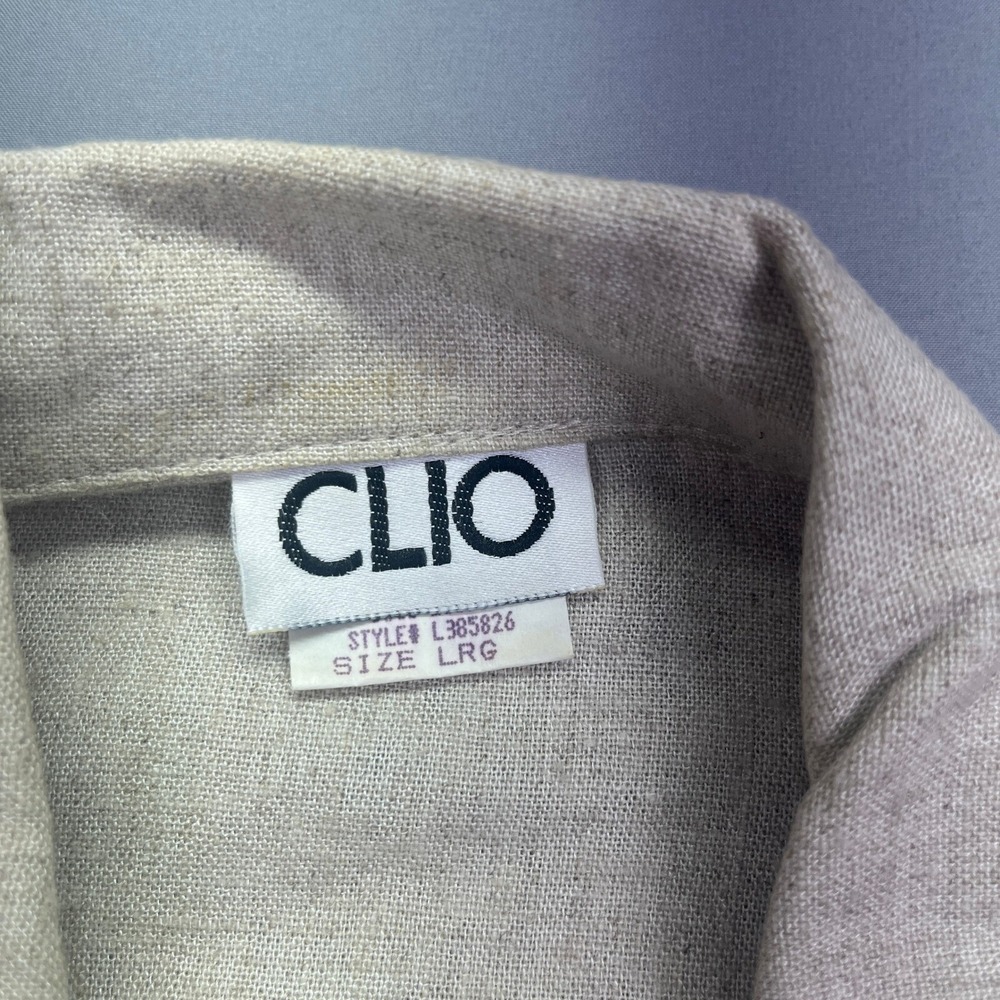 CLIO Linen Blend Jacket Zip Front Career Office Neutral Tencel Large Cottagecore - Picture 4 of 9